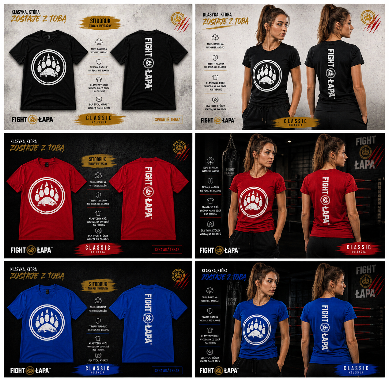 Koszulka unisex FIGHT ŁAPA Classic 100% bawełna – damska
